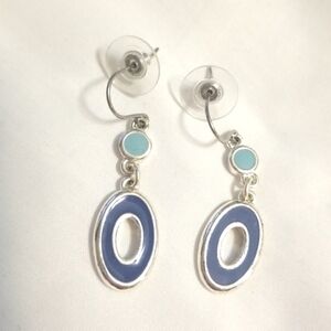 Silver Blue Enamel Drop Earrings